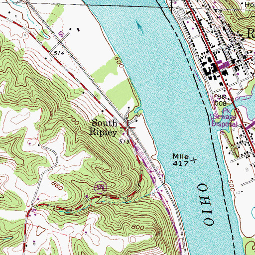 Topographic Map of South Ripley Railroad Station (historical), KY