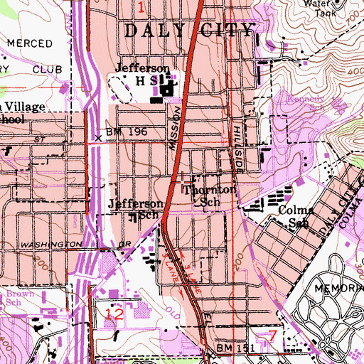 Topographic Map of Thornton High School, CA
