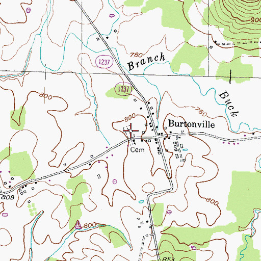 Topographic Map of Burtonville Cemetery, KY