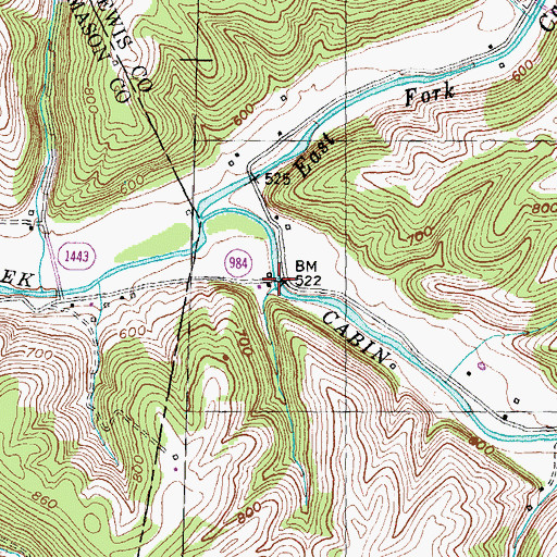 Topographic Map of Cabin Creek Bridge (historical), KY