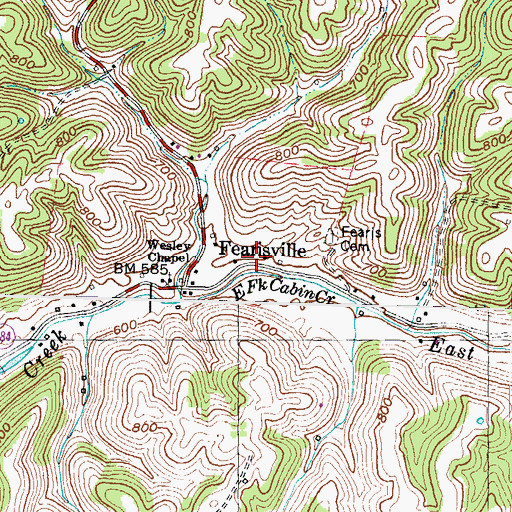 Topographic Map of Fearsville Post Office (historical), KY