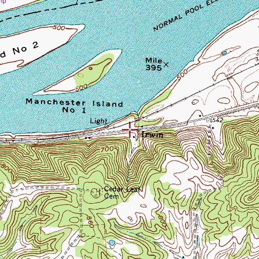 Topographic Map of Irvin Railroad Station (historical), KY