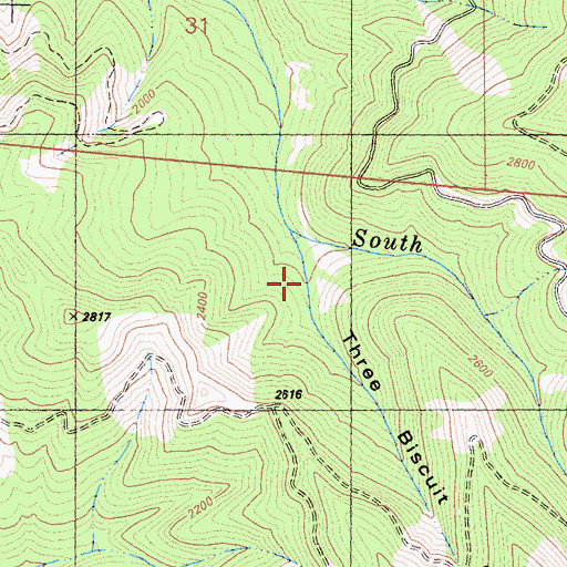 Topographic Map of Three Biscuit Gulch, CA