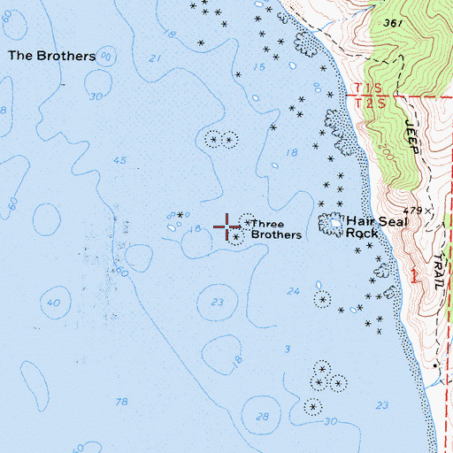 Topographic Map of Three Brothers, CA