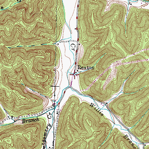 Topographic Map of Rexton Post Office (historical), KY