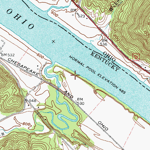Topographic Map of Swearingens Landing (historical), KY