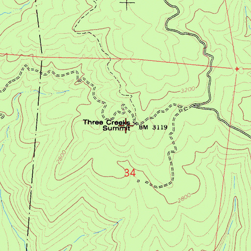 Topographic Map of Three Creeks Summit, CA