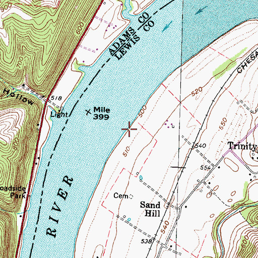 Topographic Map of Wilsons Landing (historical), KY