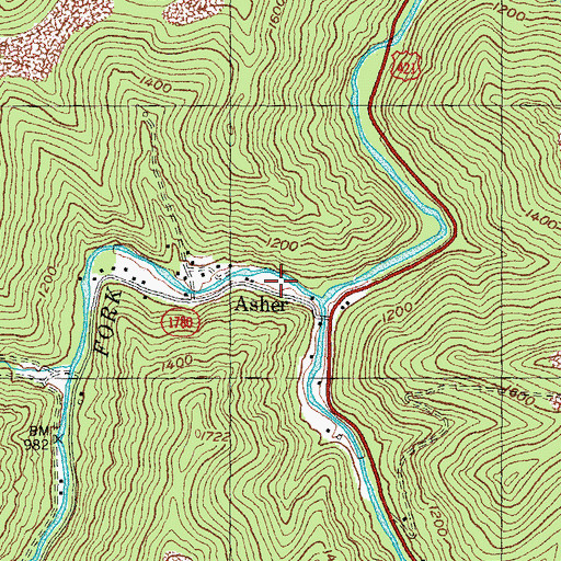 Topographic Map of Asher Post Office (historical), KY