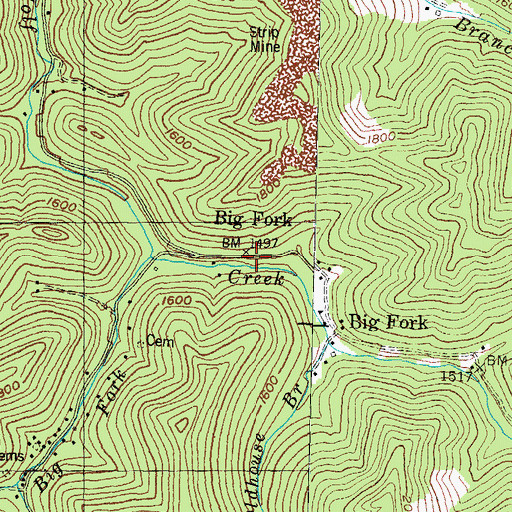 Topographic Map of Big Fork Post Office (historical), KY