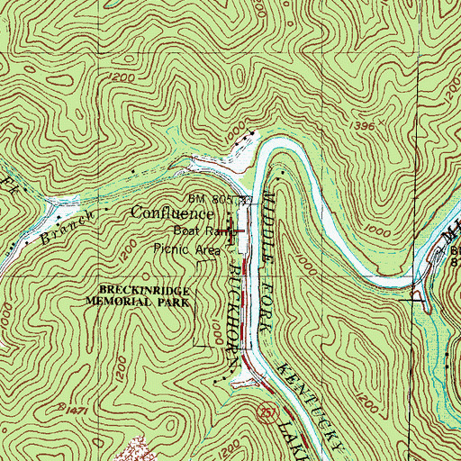 Topographic Map of Confluence Post Office (historical), KY