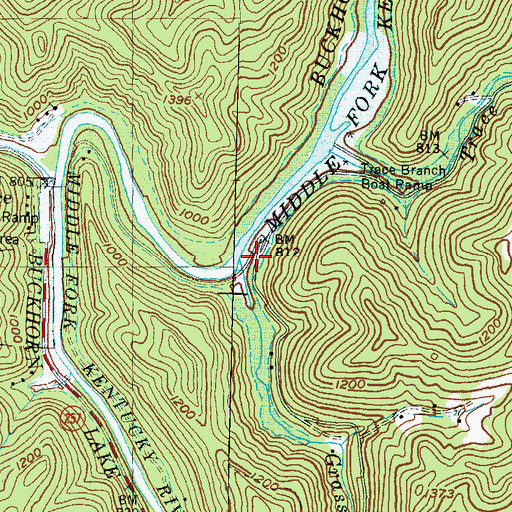 Topographic Map of Confluence Post Office (historical), KY