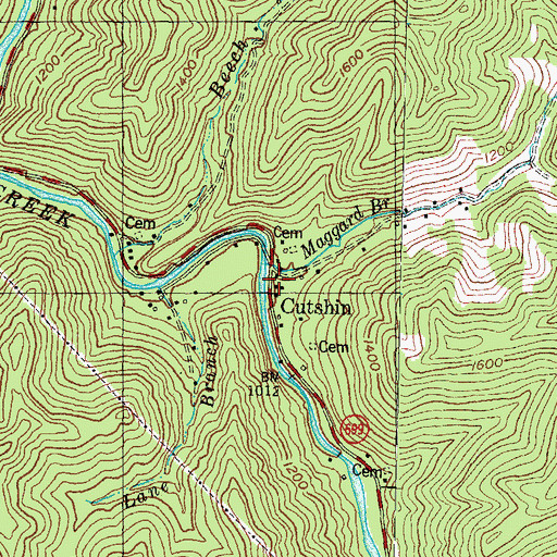 Topographic Map of Cutshin Post Office (historical), KY