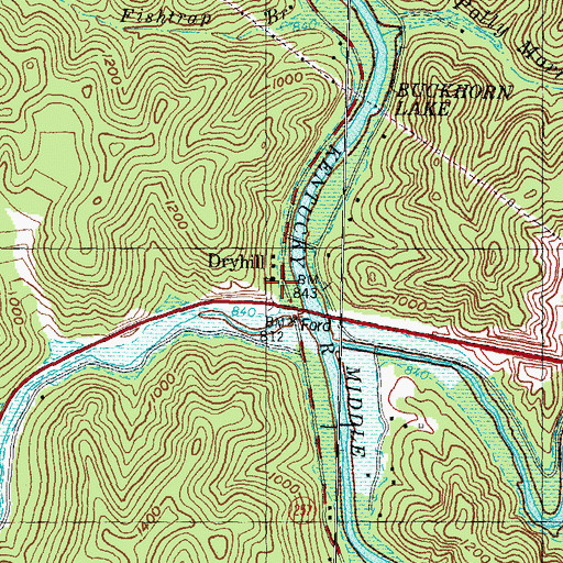 Topographic Map of Dry Hill Post Office (historical), KY