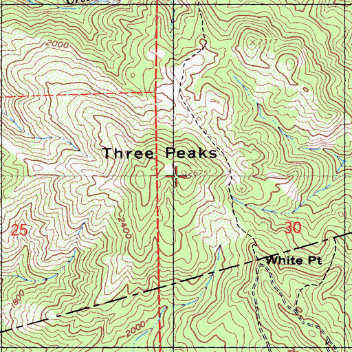 Topographic Map of Three Peaks, CA