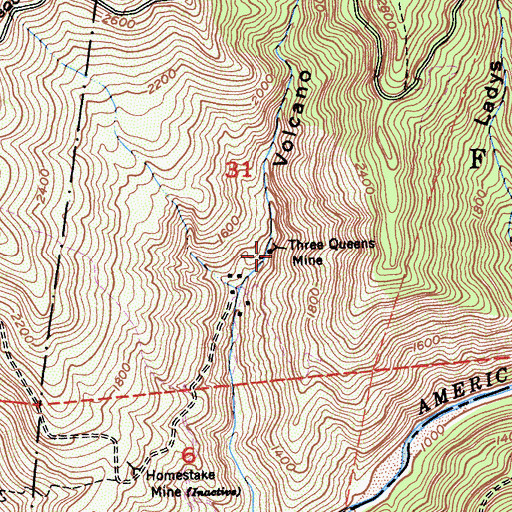 Topographic Map of Three Queens Mine, CA