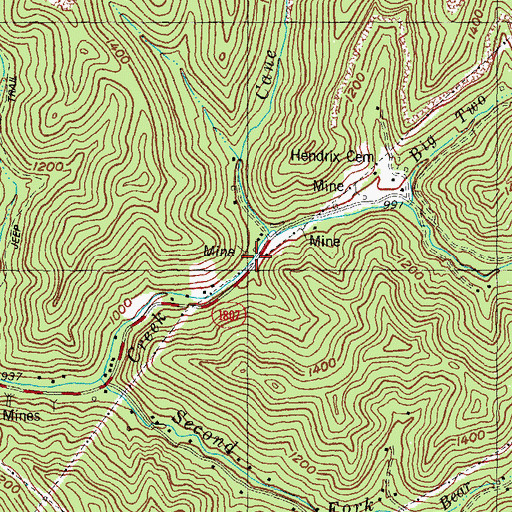 Topographic Map of Hendrix (historical), KY