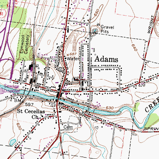 Topographic Map of Adams High School, NY