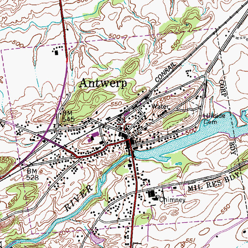 Topographic Map of Antwerp Town Hall, NY