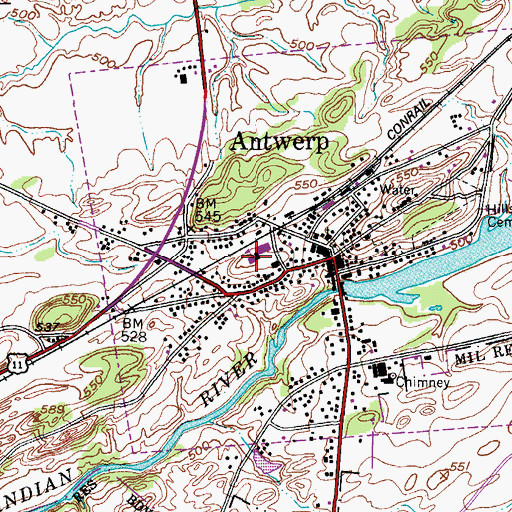Topographic Map of Antwerp High School, NY