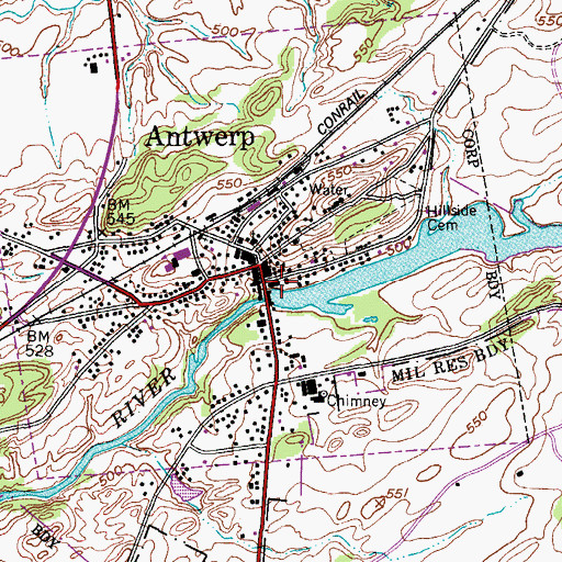 Topographic Map of Antwerp Volunteer Fire Department Number 04, NY
