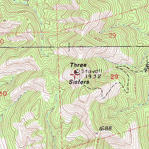 Topographic Map of Three Sisters, CA