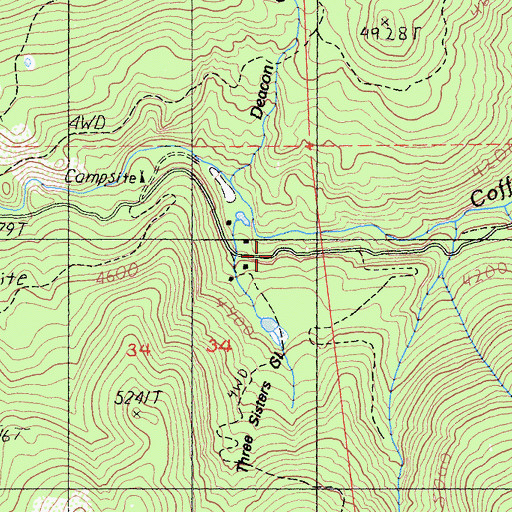 Topographic Map of Three Sisters Gulch, CA