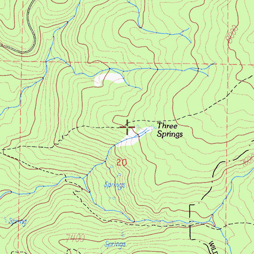 Topographic Map of Three Springs, CA