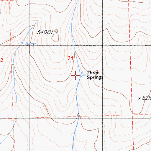 Topographic Map of Three Springs, CA