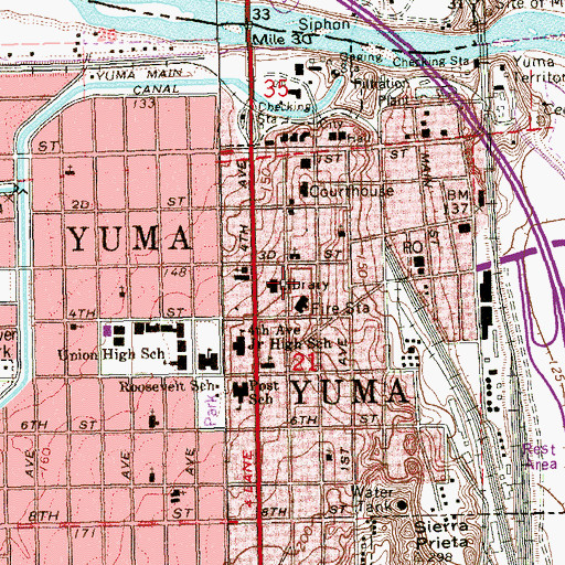 Topographic Map of Yuma Fire Department Station 1, AZ