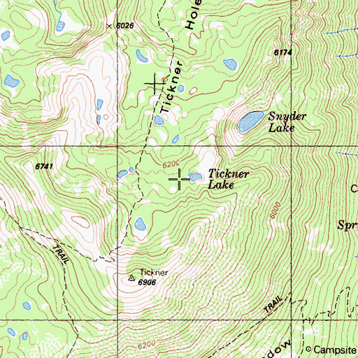 Topographic Map of Tickner Lake, CA