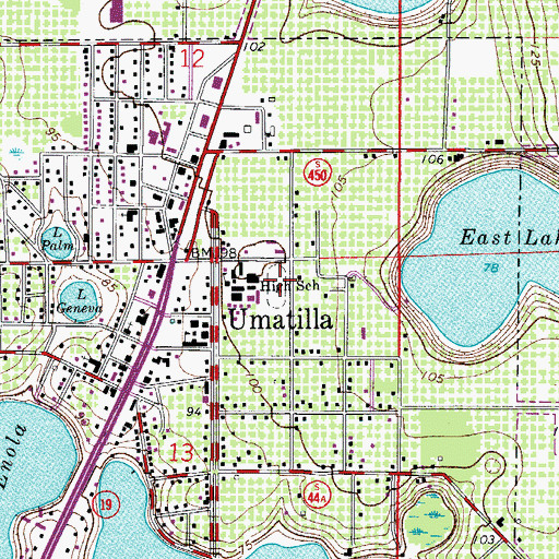 Topographic Map of Umatilla High School Football Stadium, FL