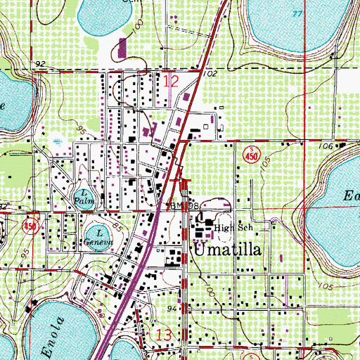 Topographic Map of Umatilla Library, FL