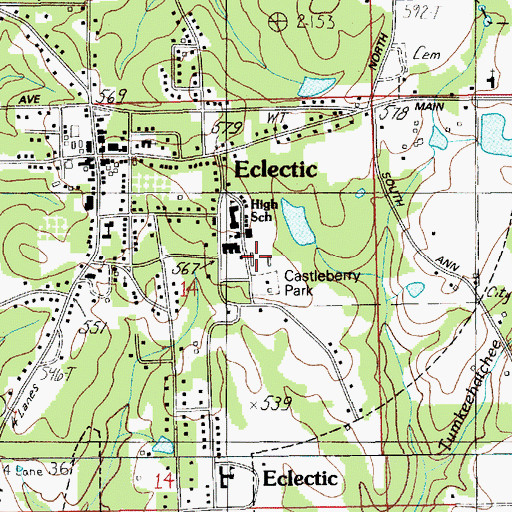 Topographic Map of Burt Haynie Stadium, AL