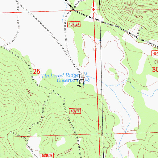 Topographic Map of Timbered Ridge Reservoir, CA