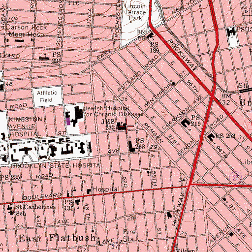 Topographic Map of East Flatbush Community Research School, NY