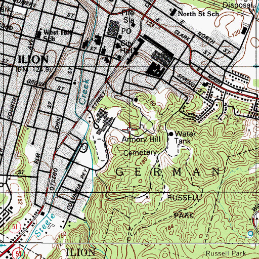 Topographic Map of Armory Hill Cemetery, NY