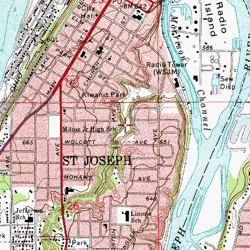 Topographic Map of Saint Joseph City Park, MI
