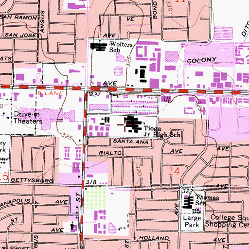 Topographic Map of Tioga Middle School, CA