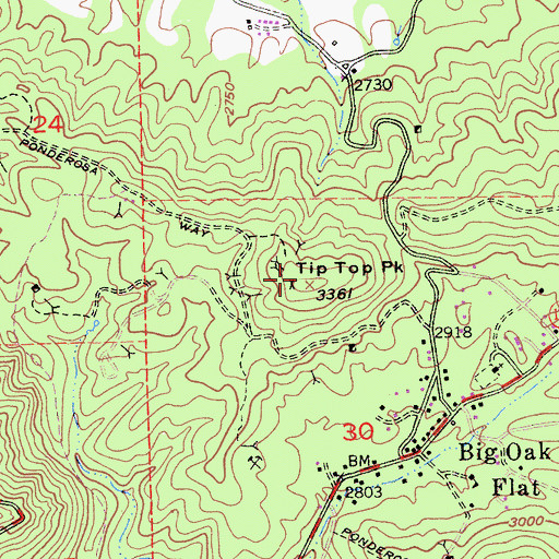 Topographic Map of Tip Top Peak, CA