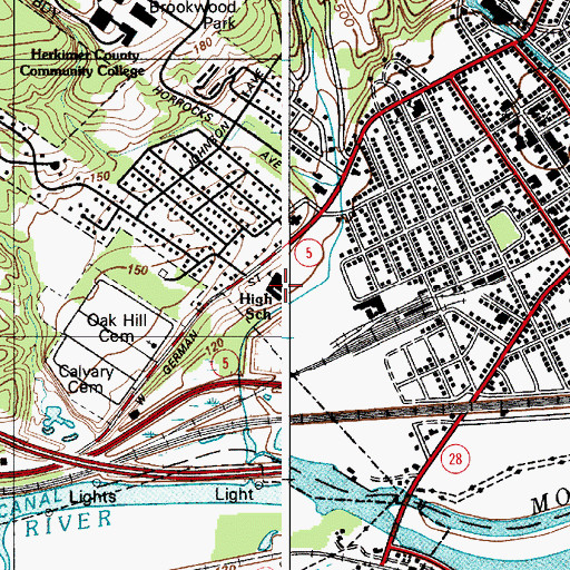 Topographic Map of Herkimer High School, NY