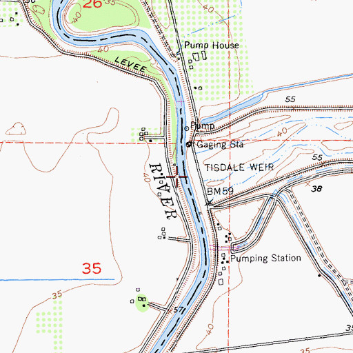 Topographic Map of Tisdale Weir, CA