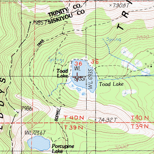 Topographic Map of Toad Lake, CA