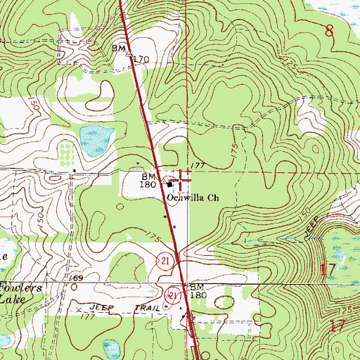 Topographic Map of Ochwilla Cemetery, FL