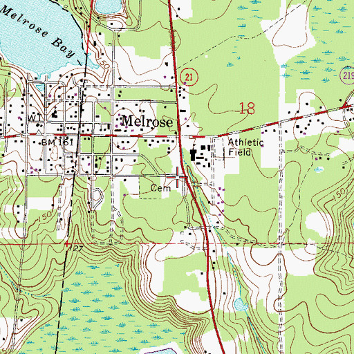 Topographic Map of Eliam Cemetery of Melrose Florida, FL