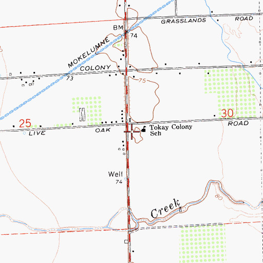 Topographic Map of Tokay Colony Elementary School, CA