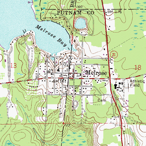 Topographic Map of Melrose Volunteer Fire Department, FL