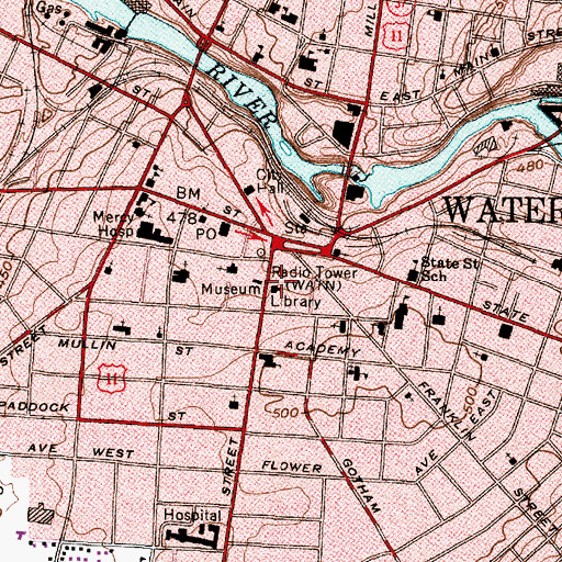 Topographic Map of Roswell P Flower Memorial Library, NY