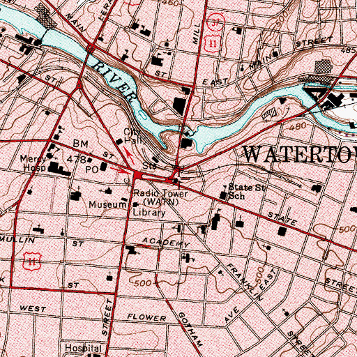 Topographic Map of First Baptist Church, NY