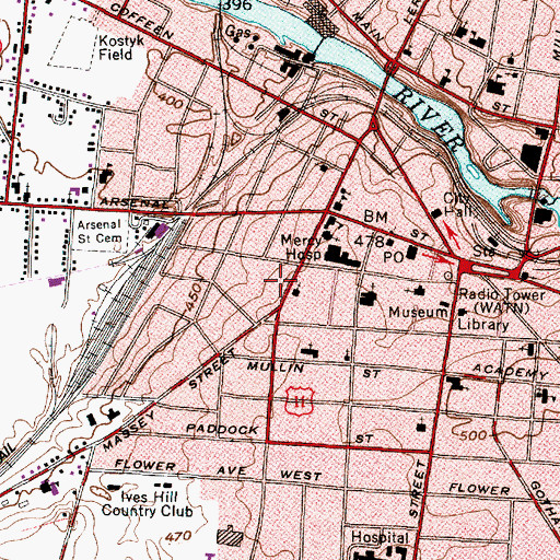 Topographic Map of Watertown Fire Department Emma Flower Taylor Fire Station, NY